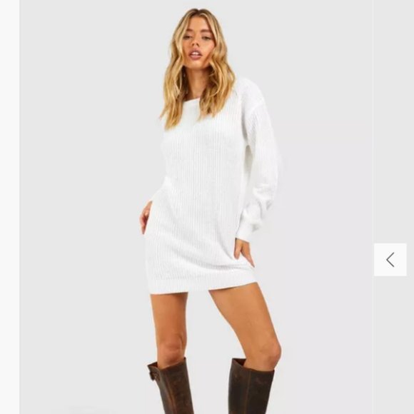 Women's Boohoo Basic Crew Neck White Sweater Dress - Picture 1 of 7